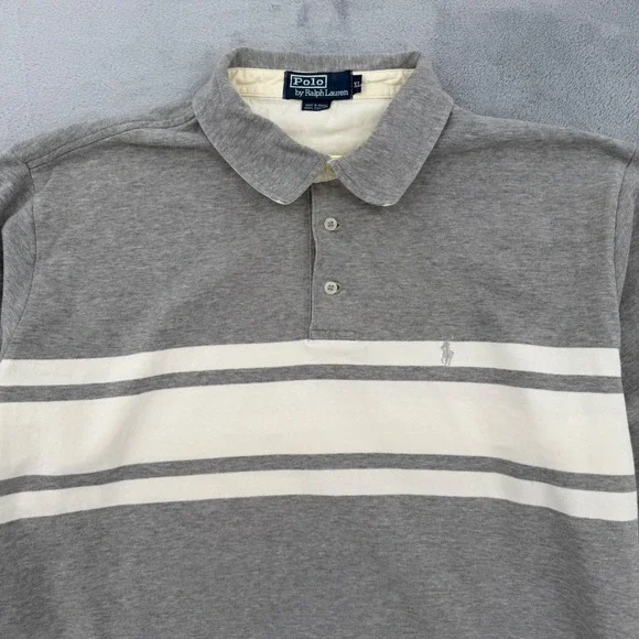 Vintage Polo Ralph Lauren Gray Striped Polo Shirt Cotton Classic Fit Mens XL - Picture 3 of 14